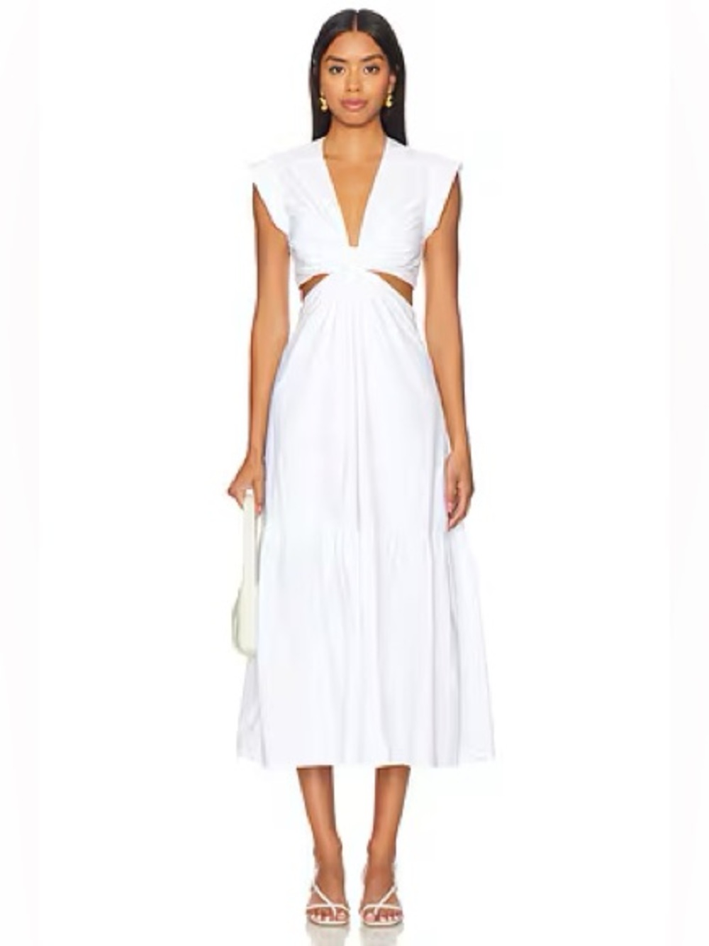 A.L.C. Alexandria White Knot-Front Midi Dress with Cutout